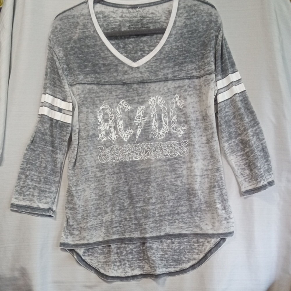Women's Gray AC/DC V-Neck Graphic Shear Top